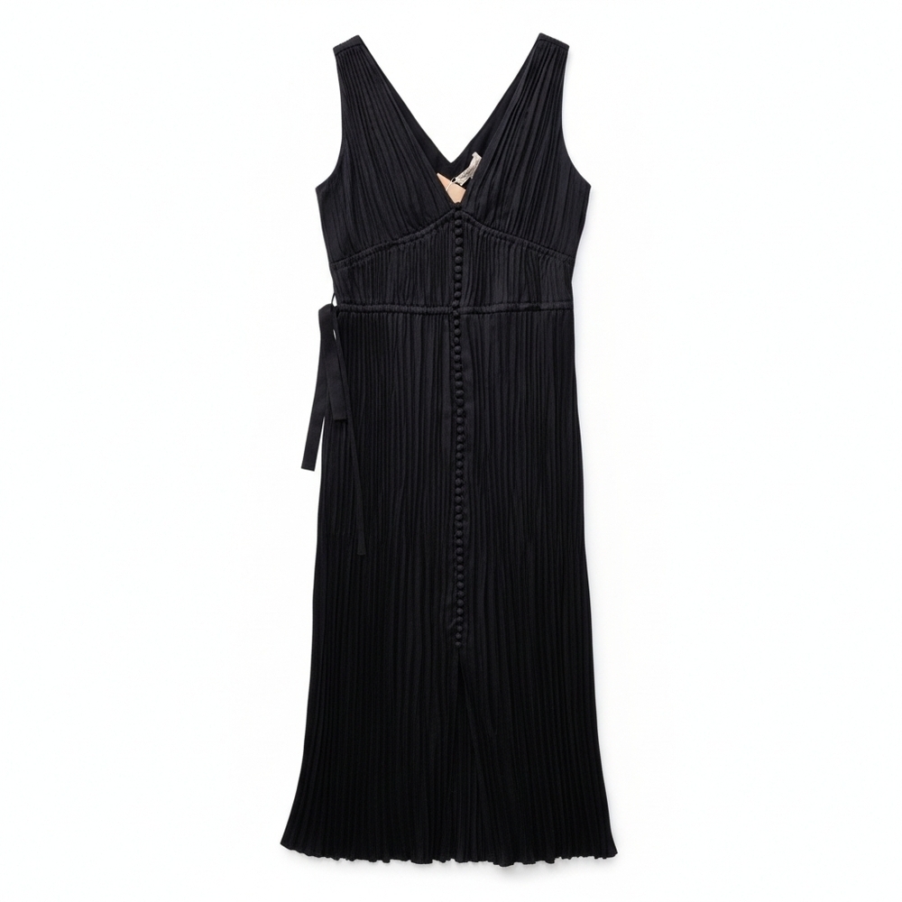 NWT Rebecca Taylor Navy Pleated Button-Front Midi Dress Size S